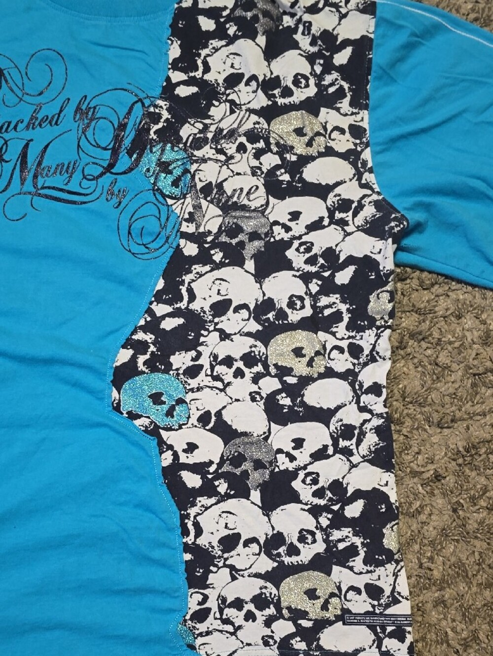 Men's Blue Short Sleeve Tee with Skull Print Panel - Picture 2 of 7